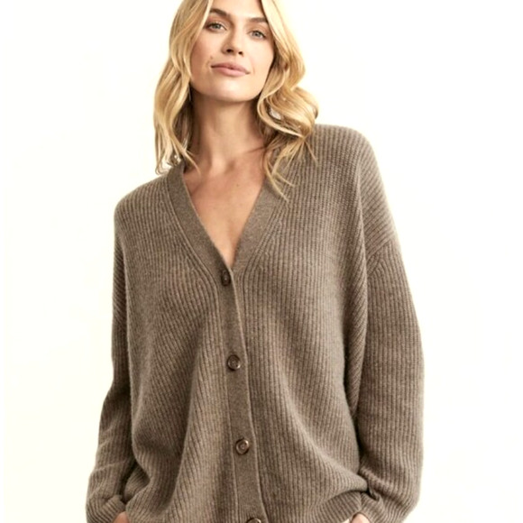 NWT! Jenni Kayne S Oversized 100% Cashmere Cocoon Cardigan Sweater Undyed Stone - Picture 1 of 8